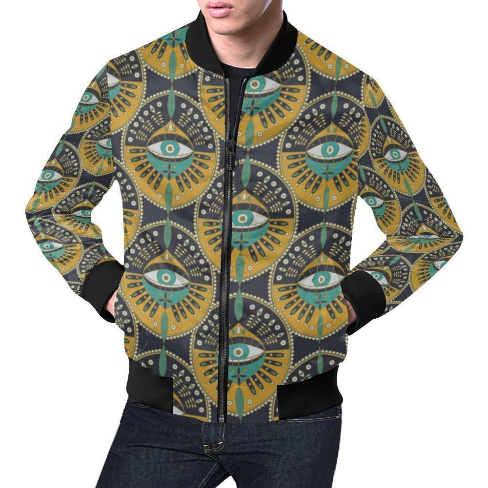 Pattern Print Evil Eye Mens Bomber Jacket Pattern Print Evil Eye Mens Bomber Jacket