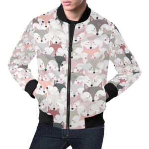 Pattern Print Fox Mens Bomber Jacket