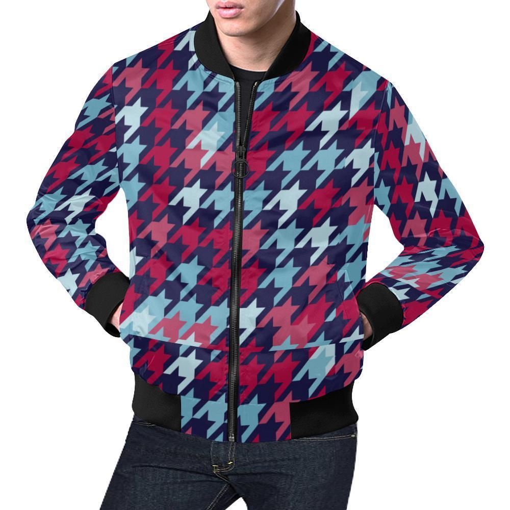 Pattern Print Houndstooth Mens Bomber Jacket Pattern Print Houndstooth Mens Bomber Jacket
