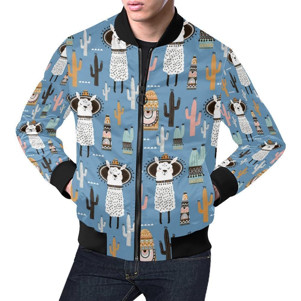Pattern Print Llama Cactus Mens Bomber Jacket Pattern Print Llama Cactus Mens Bomber Jacket