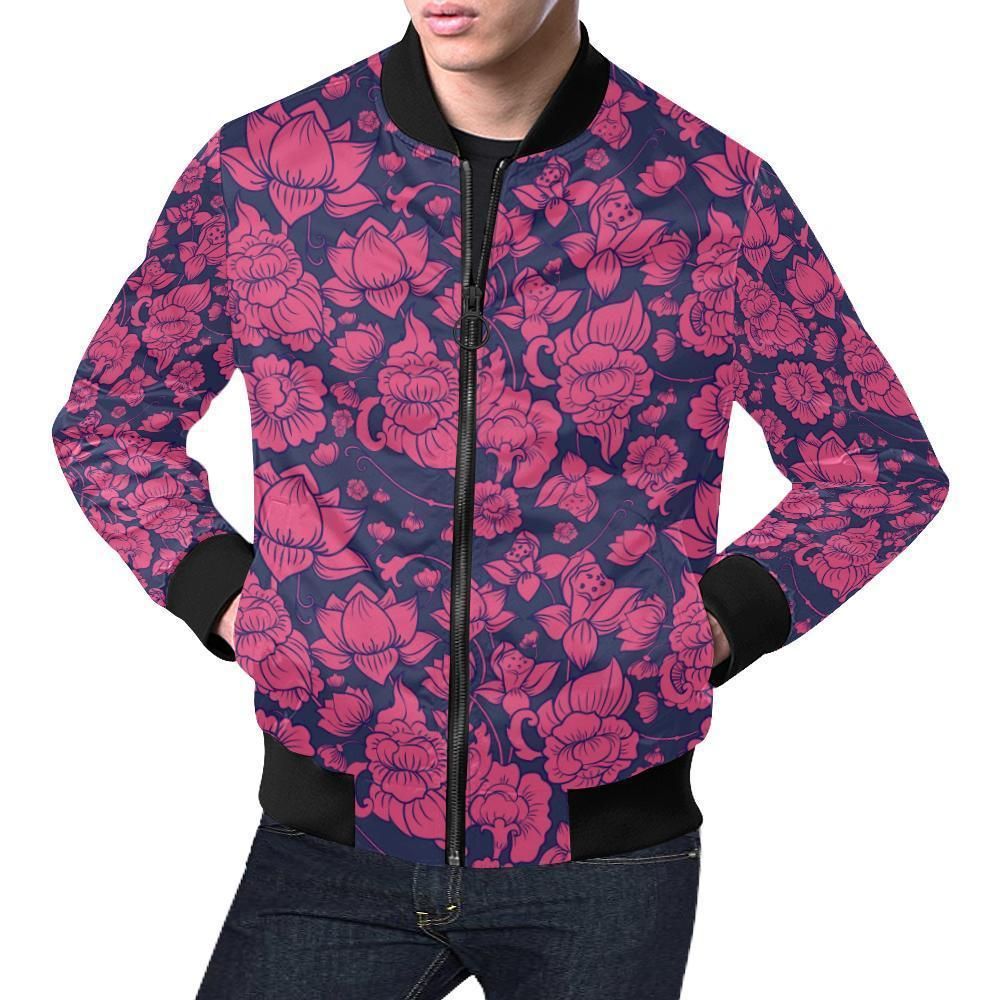 Pattern Print Lotus Mens Bomber Jacket Pattern Print Lotus Mens Bomber Jacket