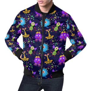 Pattern Print Ufo Alien Mens Bomber Jacket