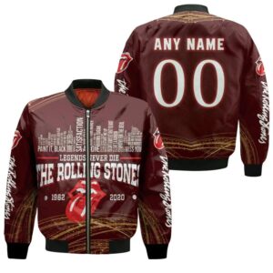 Personalized #00 Legends Never Die The Rolling Stones 1962 2020 Rockn Roll Music band Satisfaction gift for Rolling Stones fans Bomber Jacket