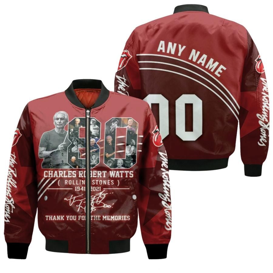 Personalized #00 Rolling Stones Charles Robert Watts 80 Anniversary 1941 2021 Thank You For The Memories gift for Rolling Stones fans Bomber Jacket Personalized #00 Rolling Stones Charles Robert Watts 80 Anniversary 1941 2021 Thank You For The Memories gift for Rolling Stones fans Bomber Jacket