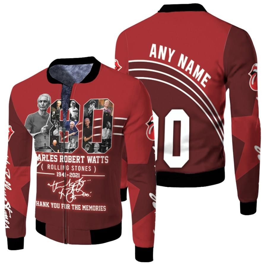 Personalized #00 Rolling Stones Charles Robert Watts 80 Anniversary 1941 2021 Thank You For The Memories gift for Rolling Stones fans Bomber Jacket Personalized #00 Rolling Stones Charles Robert Watts 80 Anniversary 1941 2021 Thank You For The Memories gift for Rolling Stones fans Bomber Jacket
