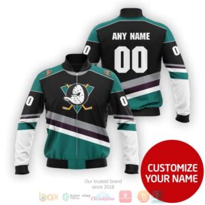 Personalized Anaheim Ducks Nhl Custom Black Green Bomber Jacket