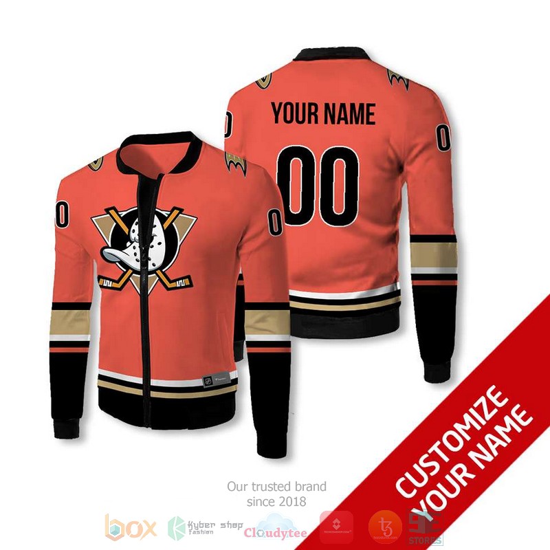 Personalized Anaheim Ducks Nhl Orange Black Custom Bomber Jacket Personalized Anaheim Ducks Nhl Orange Black Custom Bomber Jacket