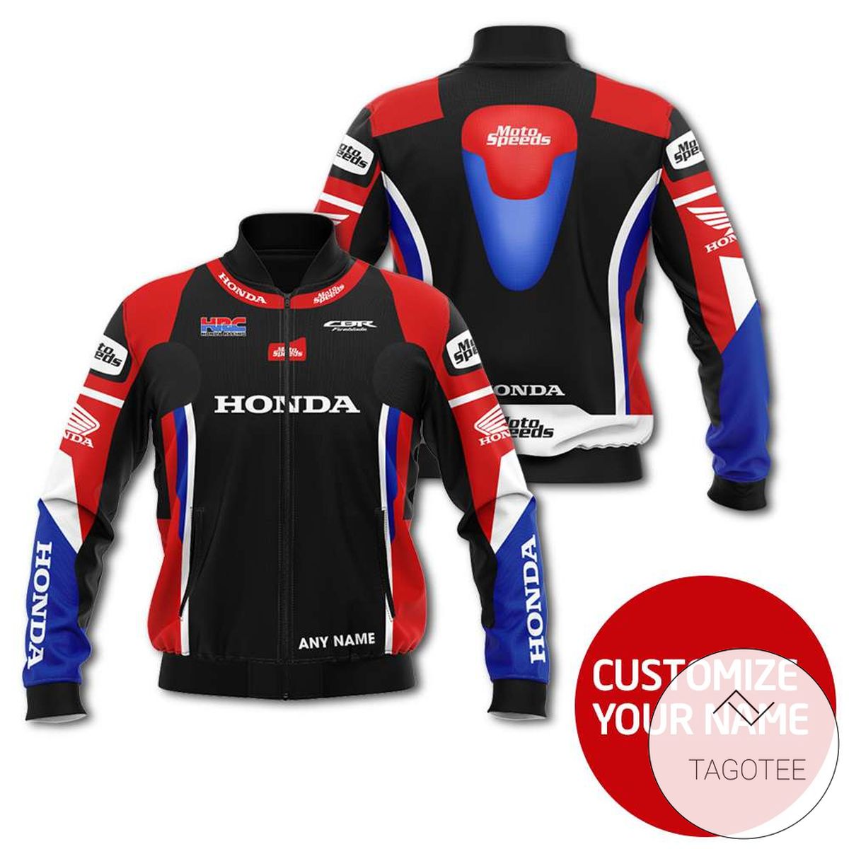 Personalized Black Honda Branded Unisex Racing 3D Bomber Jacket Personalized Black Honda Branded Unisex Racing 3D Bomber Jacket