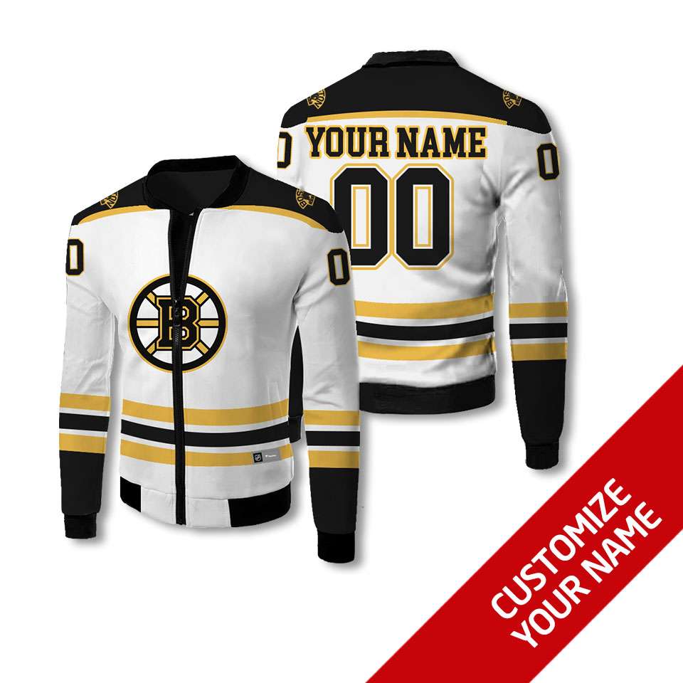 Personalized Boston Bruins Nhl White Custom Bomber Jacket Personalized Boston Bruins Nhl White Custom Bomber Jacket