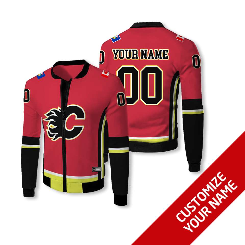 Personalized Calgary Flames Nhl Red Custom Bomber Jacket Personalized Calgary Flames Nhl Red Custom Bomber Jacket