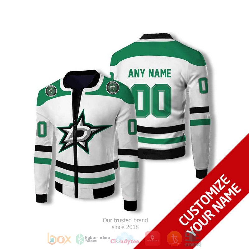 Personalized Dallas Stars Nhl White Green Custom Bomber Jacket Personalized Dallas Stars Nhl White Green Custom Bomber Jacket