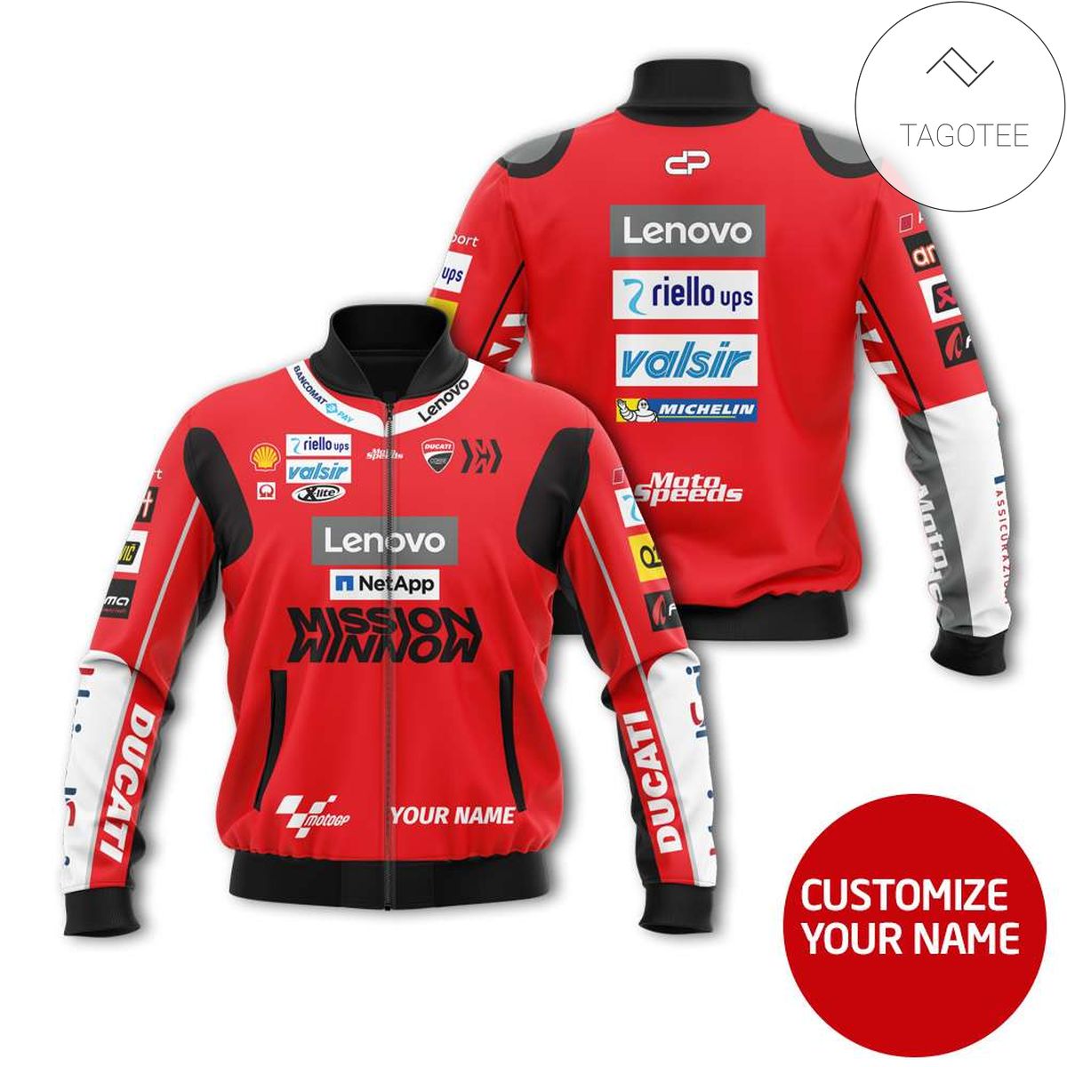 Personalized Ducati Lenovo Motorcycle Racing Team 3D Bomber Jacket Personalized Ducati Lenovo Motorcycle Racing Team 3D Bomber Jacket