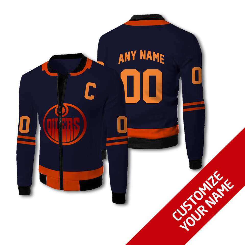 Personalized Edmonton Oilers Nhl Blue Custom Bomber Jacket Personalized Edmonton Oilers Nhl Blue Custom Bomber Jacket