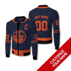 Personalized Edmonton Oilers Nhl Blue Orange Custom Bomber Jacket