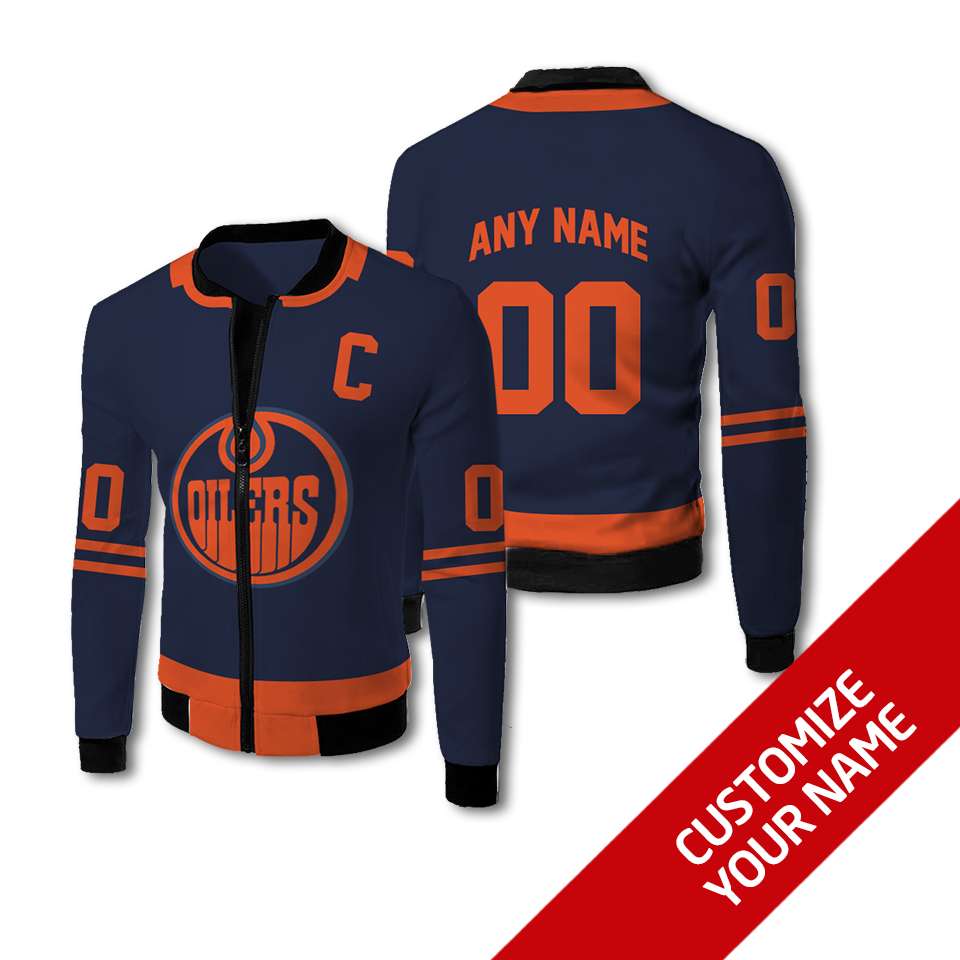 Personalized Edmonton Oilers Nhl Blue Orange Custom Bomber Jacket Personalized Edmonton Oilers Nhl Blue Orange Custom Bomber Jacket