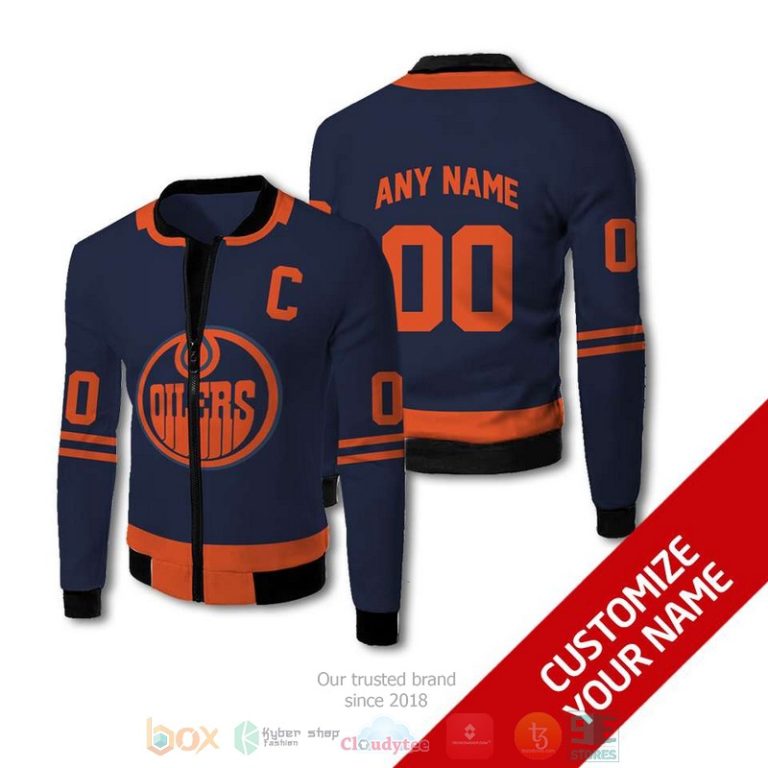 Personalized-Edmonton-Oilers-Nhl-Custom-Dark-Blue-Orange-Bomber-Jacket-1