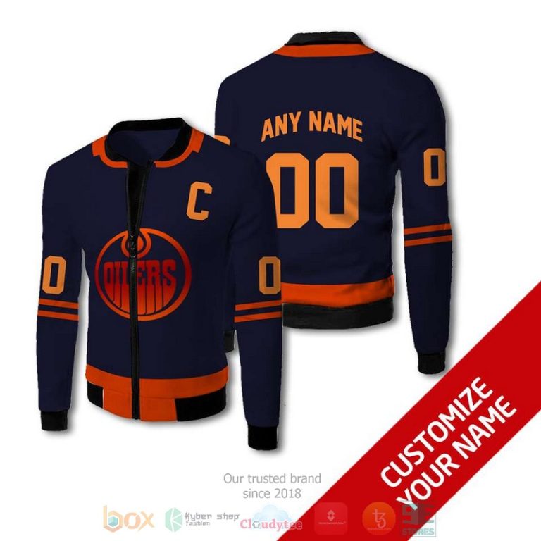 Personalized-Edmonton-Oilers-Nhl-Dark-Blue-Orange-Custom-Bomber-Jacket-1