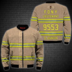 Personalized Firefighter Beige Custom 3D Bomber Jacket