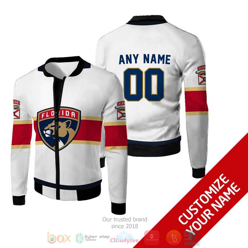 Personalized Florida Panthers Nhl Custom White Bomber Jacket Personalized Florida Panthers Nhl Custom White Bomber Jacket