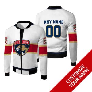 Personalized Florida Panthers Nhl White Custom Bomber Jacket