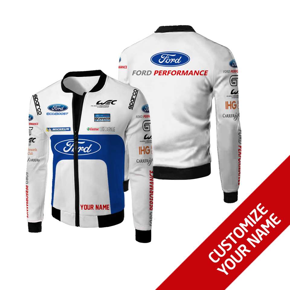 Personalized Ford Performance White Custom Bomber Jacket Personalized Ford Performance White Custom Bomber Jacket