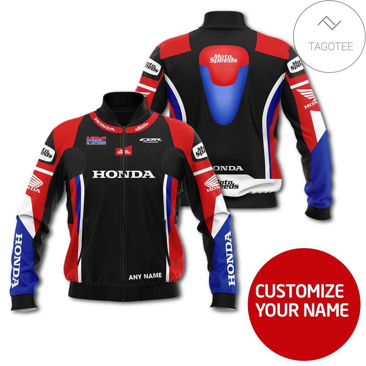 Personalized Honda Color Mix Black Motorcycle Racing Team 3D Bomber Jacket Personalized Honda Color Mix Black Motorcycle Racing Team 3D Bomber Jacket