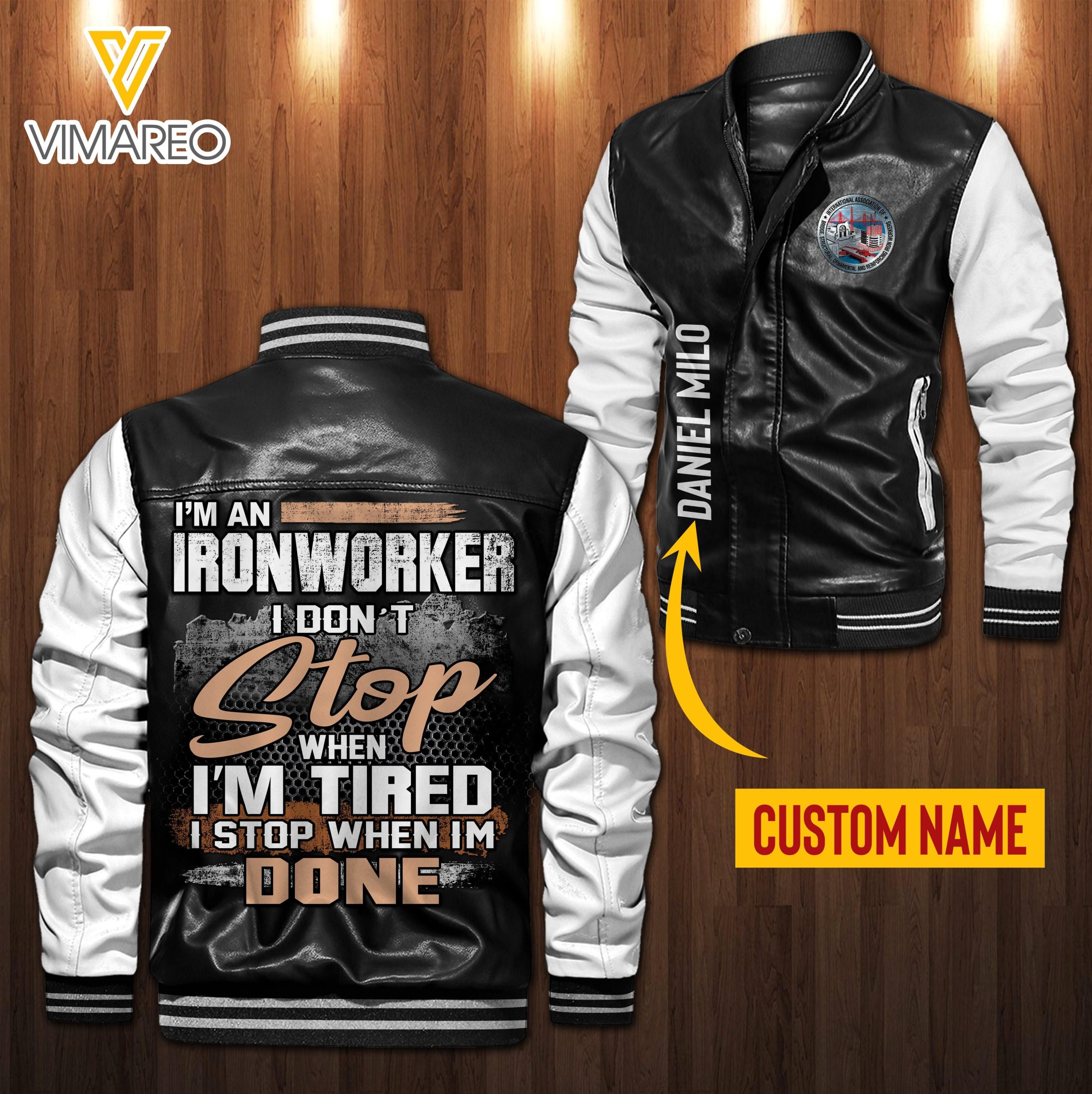 Personalized Ironworker Leather Bomber JacketEP-MA28 Bomber Jacket Personalized Ironworker Leather Bomber JacketEP-MA28 Bomber Jacket