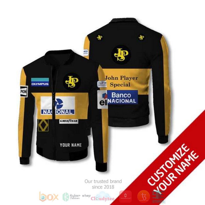 Personalized John Player Specical Banco Nacional Black Yellow Custom Bomber Jacket Personalized John Player Specical Banco Nacional Black Yellow Custom Bomber Jacket