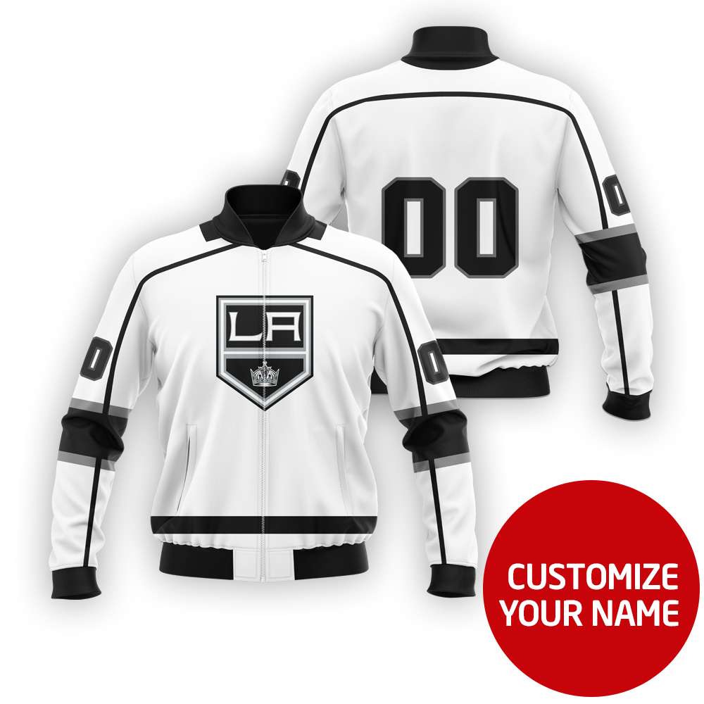 Personalized Los Angeles Kings Nhl White Black Custom Bomber Jacket Personalized Los Angeles Kings Nhl White Black Custom Bomber Jacket