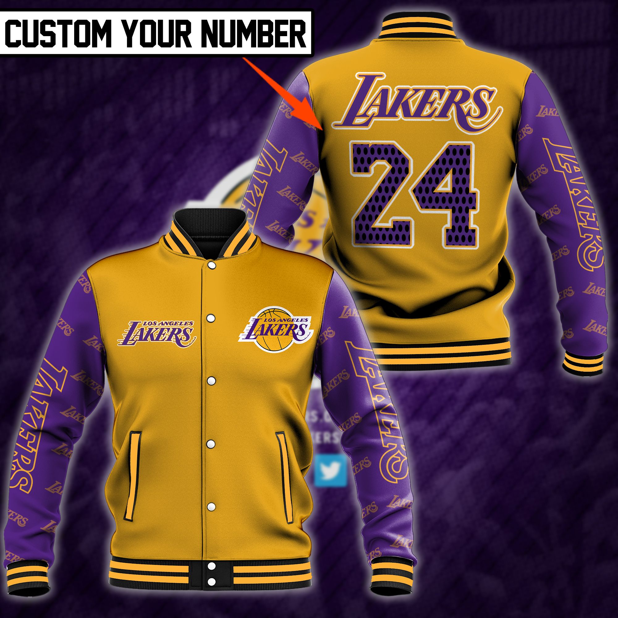 Personalized Los Angeles Lakers 3D Bomber Jacket Personalized Los Angeles Lakers 3D Bomber Jacket
