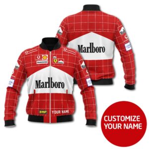 Personalized Marlboro Red Checked Custom Bomber Jacket