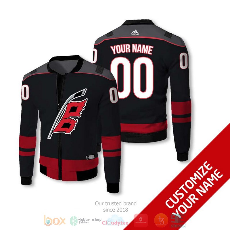 Personalized Nhl Carolina Hurricanes Black Red Custom Bomber Jacket Personalized Nhl Carolina Hurricanes Black Red Custom Bomber Jacket
