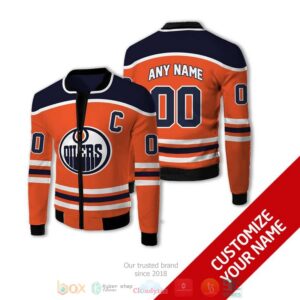 Personalized Nhl Edmonton Oilers Custom Orange Dark Blue Bomber Jacket
