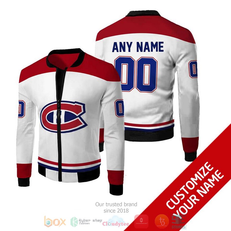 Personalized Nhl Montreal Canadiens White Red Custom Bomber Jacket Personalized Nhl Montreal Canadiens White Red Custom Bomber Jacket