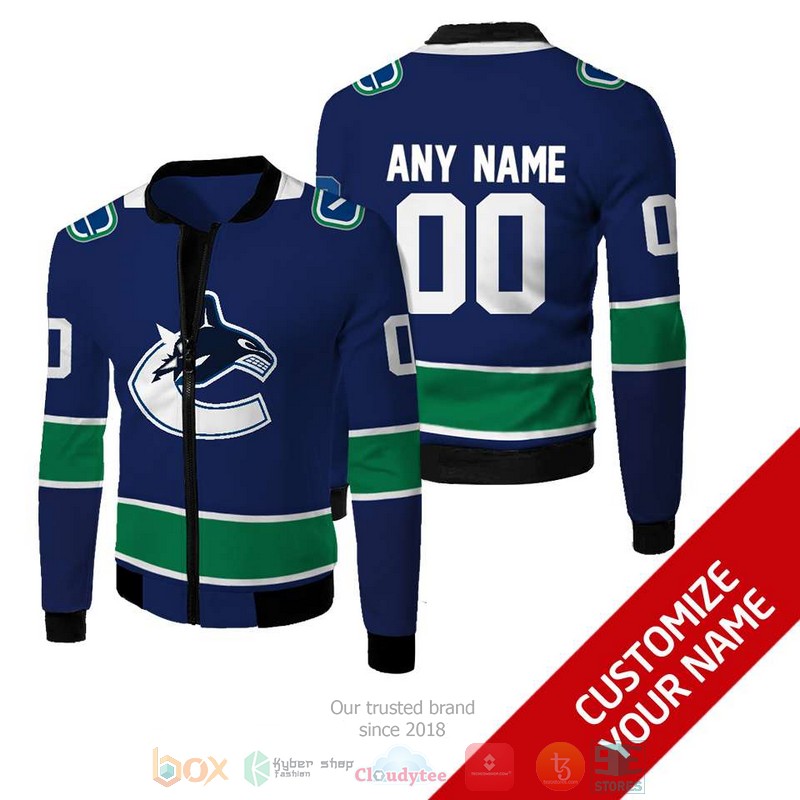 Personalized Nhl Vancouver Canucks Blue Green Custom Bomber Jacket Personalized Nhl Vancouver Canucks Blue Green Custom Bomber Jacket