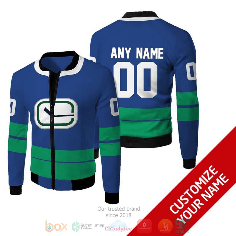 Personalized Nhl Vancouver Canucks Logo Custom Blue Green Bomber Jacket Personalized Nhl Vancouver Canucks Logo Custom Blue Green Bomber Jacket