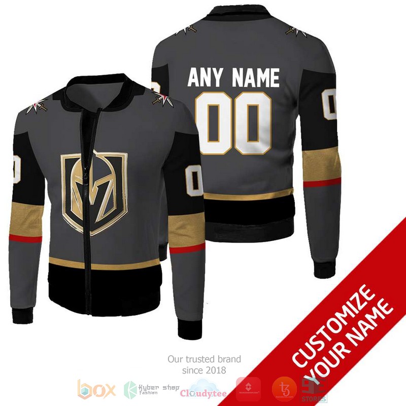 Personalized Nhl Vegas Golden Knights Custom Grey Black Bomber Jacket Personalized Nhl Vegas Golden Knights Custom Grey Black Bomber Jacket