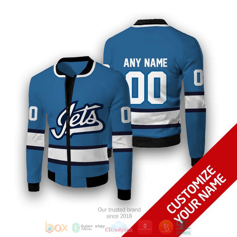 Personalized Nhl Winnipeg Jets Blue Custom Bomber Jacket Personalized Nhl Winnipeg Jets Blue Custom Bomber Jacket