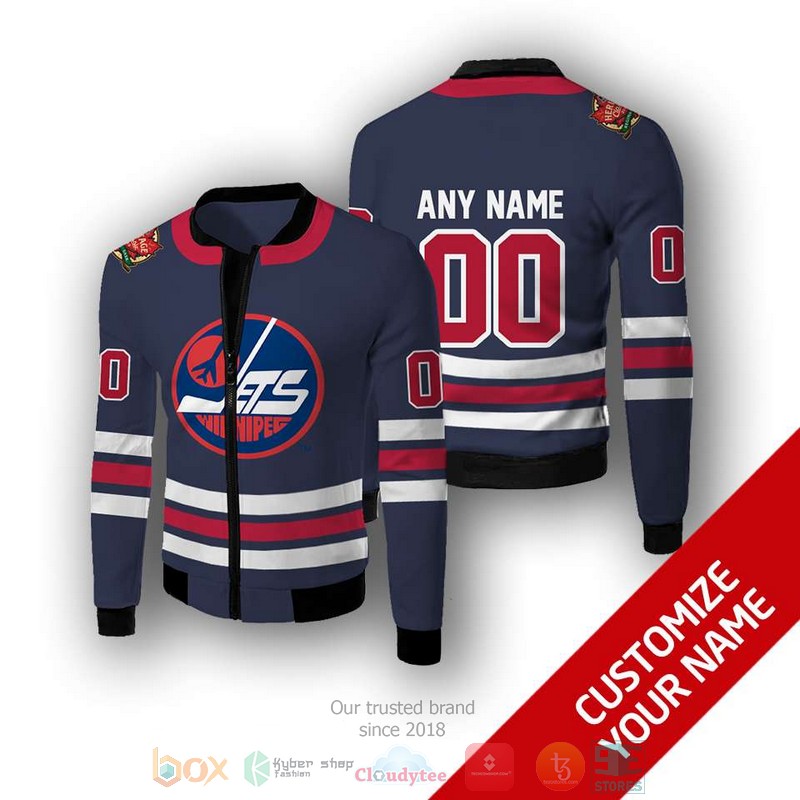 Personalized Nhl Winnipeg Jets Custom Blue White Red Bomber Jacket Personalized Nhl Winnipeg Jets Custom Blue White Red Bomber Jacket