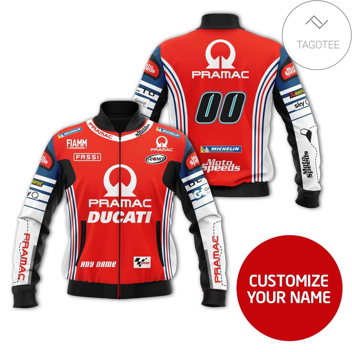 Personalized Pramac Ducati Motorcycle Racing Team 3D Bomber Jacket Personalized Pramac Ducati Motorcycle Racing Team 3D Bomber Jacket