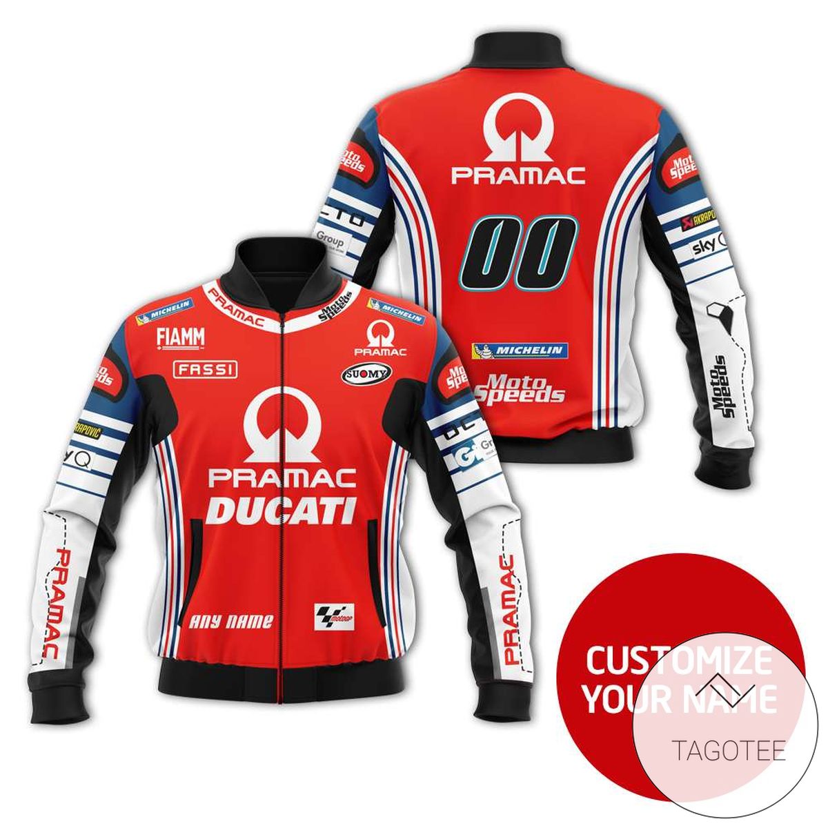 Personalized Pramac Ducati Racing Branded Unisex Racing 3D Bomber Jacket Personalized Pramac Ducati Racing Branded Unisex Racing 3D Bomber Jacket