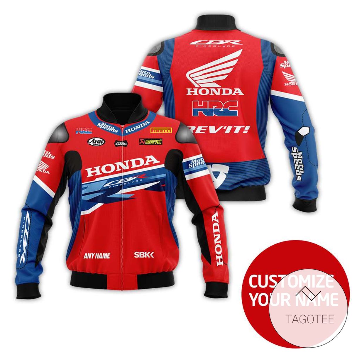 Personalized Red Honda Branded Unisex Racing 3D Bomber Jacket Personalized Red Honda Branded Unisex Racing 3D Bomber Jacket