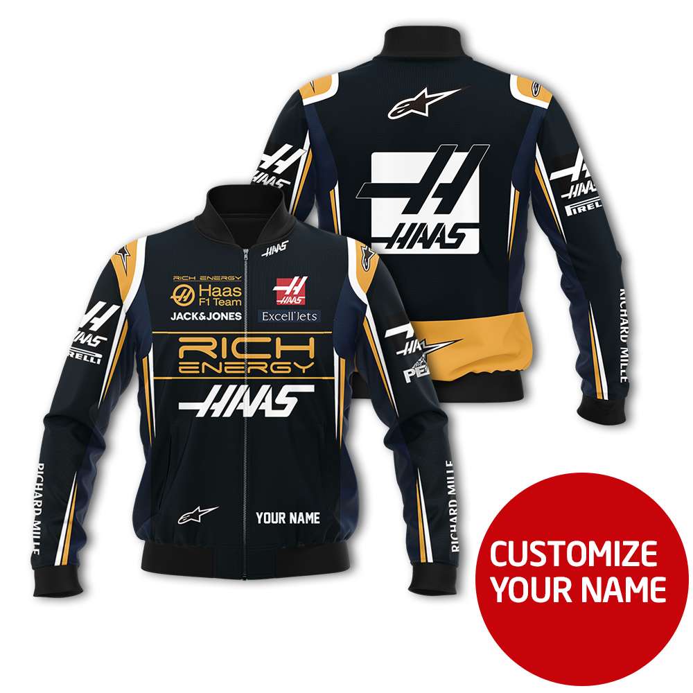 Personalized Rich Energy Haas F1 Team Custom Bomber Jacket Personalized Rich Energy Haas F1 Team Custom Bomber Jacket