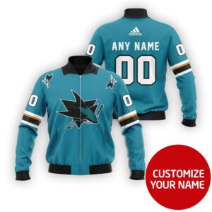 Personalized San Jose Sharks Nhl Light Blue Custom Bomber Jacket
