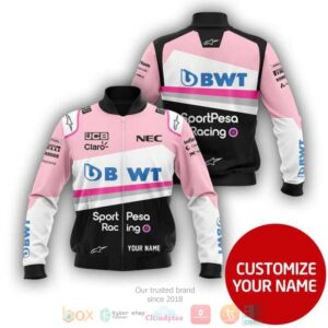 Personalized Sportpesa Racing Point Pink Black Custom Bomber Jacket