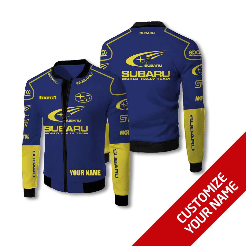 Personalized Subaru World Rally Team Custom Bomber Jacket Personalized Subaru World Rally Team Custom Bomber Jacket