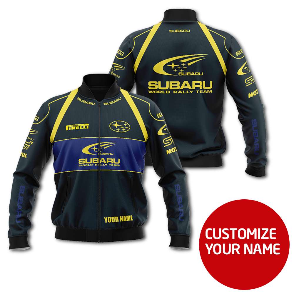 Personalized Subaru World Rally Team Firelli Custom Bomber Jacket Personalized Subaru World Rally Team Firelli Custom Bomber Jacket