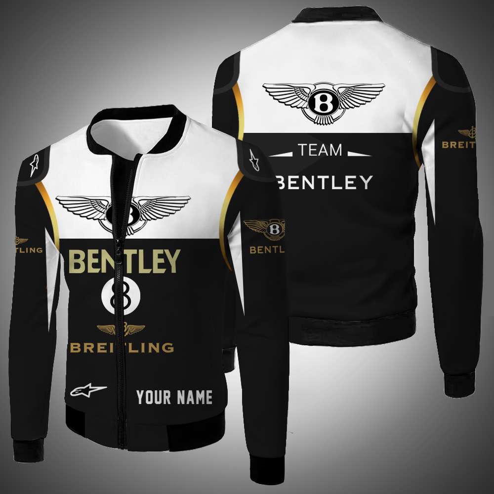 Personalized Team Bentley Black White Custom Bomber Jacket Personalized Team Bentley Black White Custom Bomber Jacket