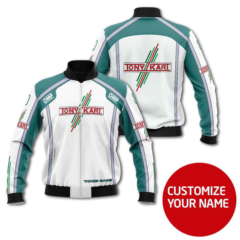 Personalized Tony Kart Racing Team White Custom Bomber Jacket Personalized Tony Kart Racing Team White Custom Bomber Jacket