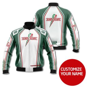 Personalized Tony Kart Racing Team White Dark Green Custom Bomber Jacket